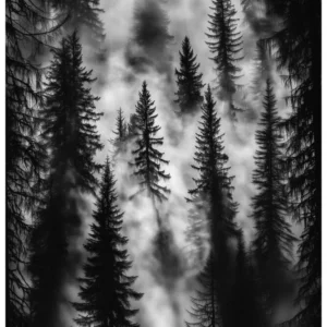 Black Nature No.63 - Pines Beyond Mist